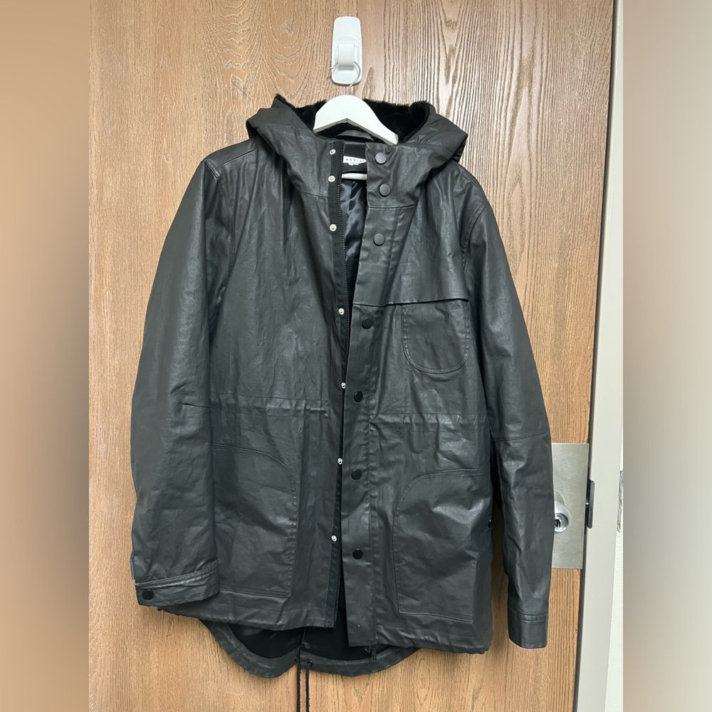 The Arrivals Men Atlas Black Resin-Coated Parka with Shearling Hood